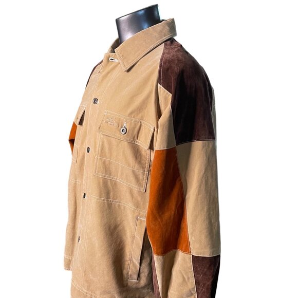 Mens Koman Suede Jacket Button Down Coat Color Blocked Size L New u - Picture 5 of 16